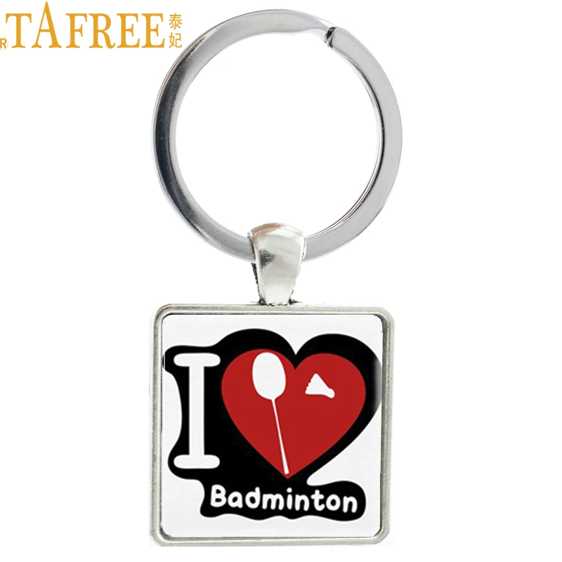 

TAFREE Простой Модный повседневный спортивный брелок для бадминтона летние Подвески стеклянный кабошон квадратный брелок для ключей фонарь ...