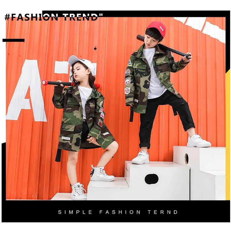Kid Loose Jacket Camouflage Jogger Pants Hip Hop Clothing Outfits Jazz Dance Costume Girls Ballroom Party Dancing Street wear |