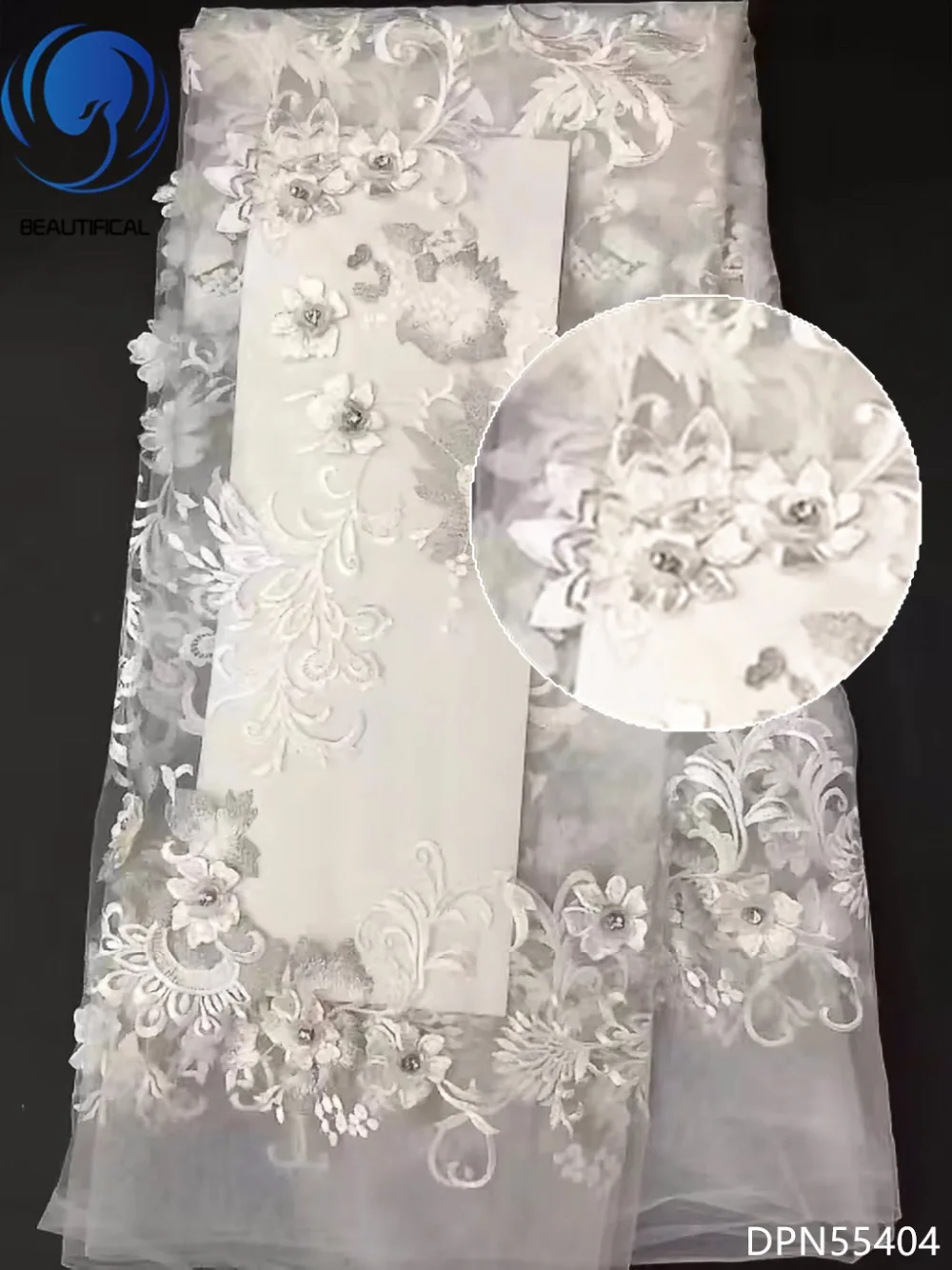 BEAUTIFICAL Африканский 3d кружевной цветок ткани белый французский Тюль Кружева 2018