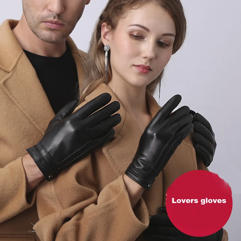 

Leather Gloves Ladies Warm Leather Gloves Sheepskin Gloves Men Plus Velvet Couple Models Leather Gloves NM183-5