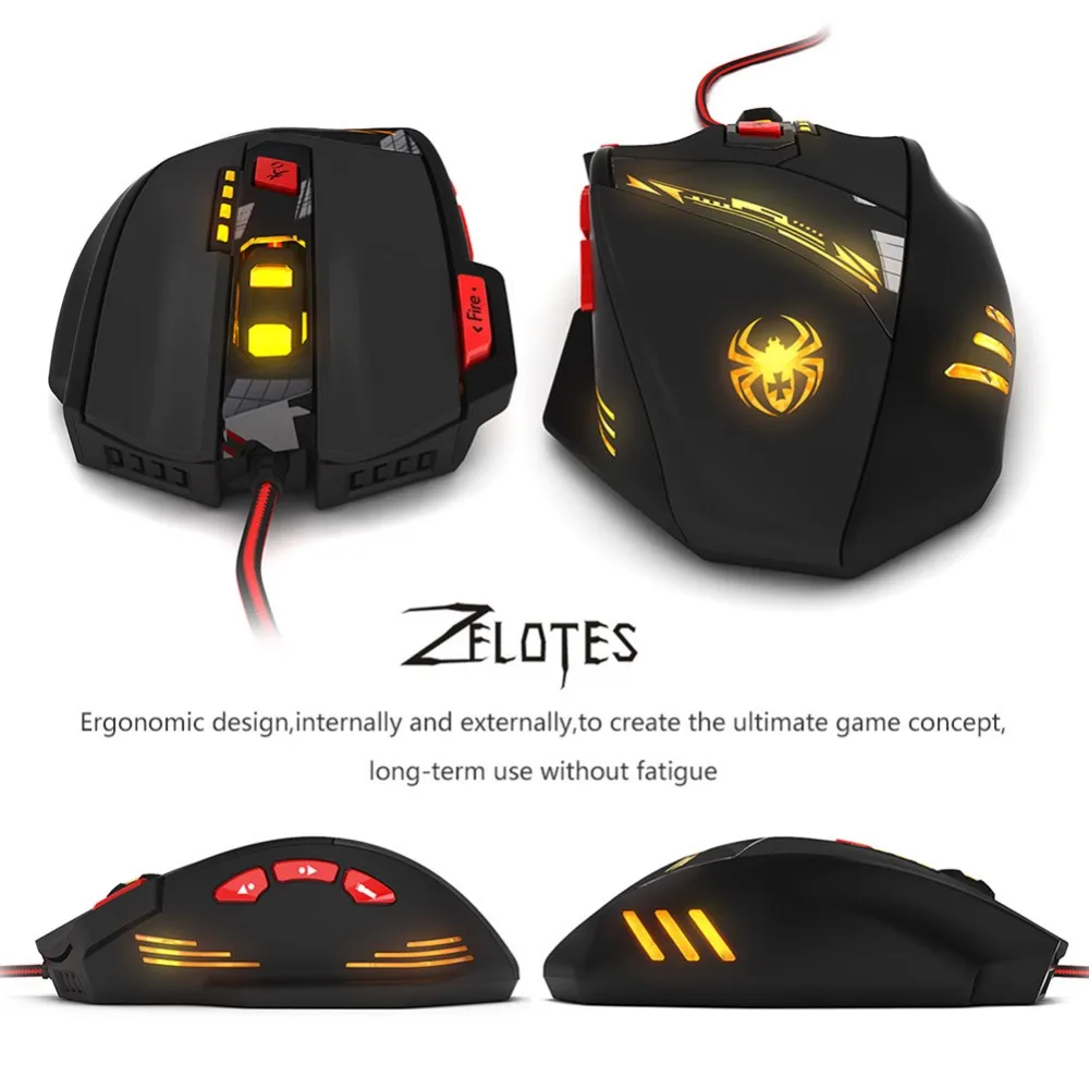 Компьютерные аксессуары ZELOTES T-90 8 ключ 9200 dpi Проводная USB оптическая профессиональная игровая мышь 13 светильник режим