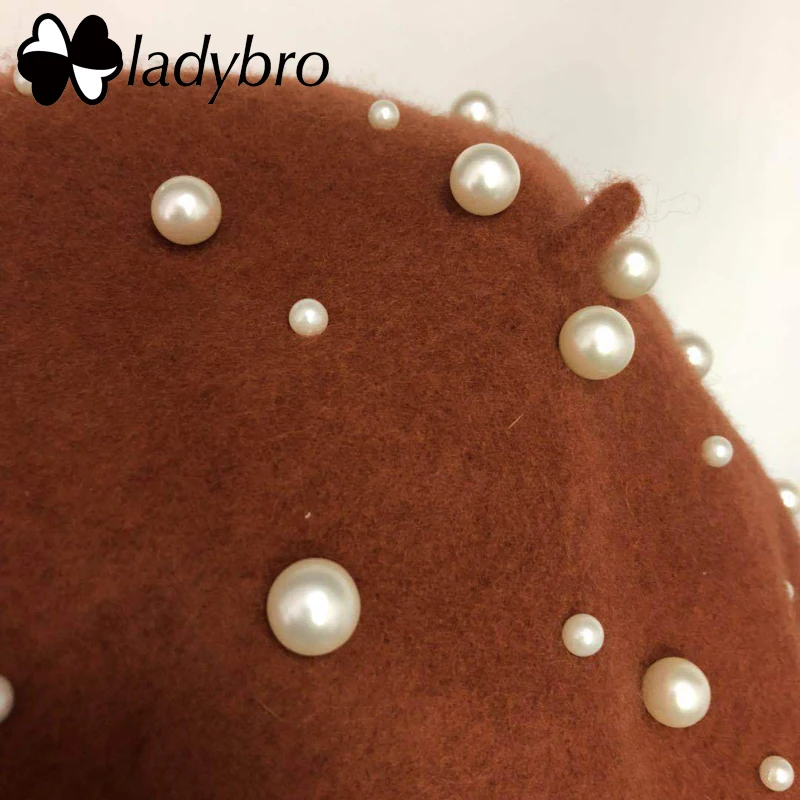 Женская шерстяная шапка Ladybro с жемчужинами осенне-зимний берет женская