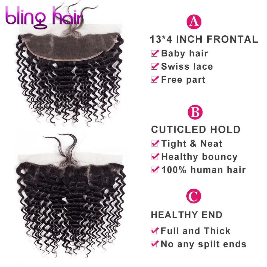 Bling Hair бразильские глубокая волна Закрытие 13*4 Кружева Фронтальная Remy человеческие волосы закрытие свободная часть с детскими волосами натуральный цвет "-22"