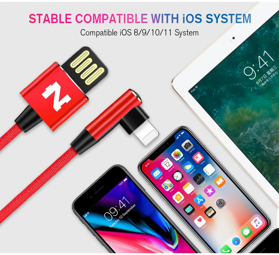 NOHON USB кабель Быстрая зарядка для iPhone 8X7 6 6S Plus 90 градусов Реверсивный USB кабель для iOS 11 10 9 8 кабели для мобильных телефонов