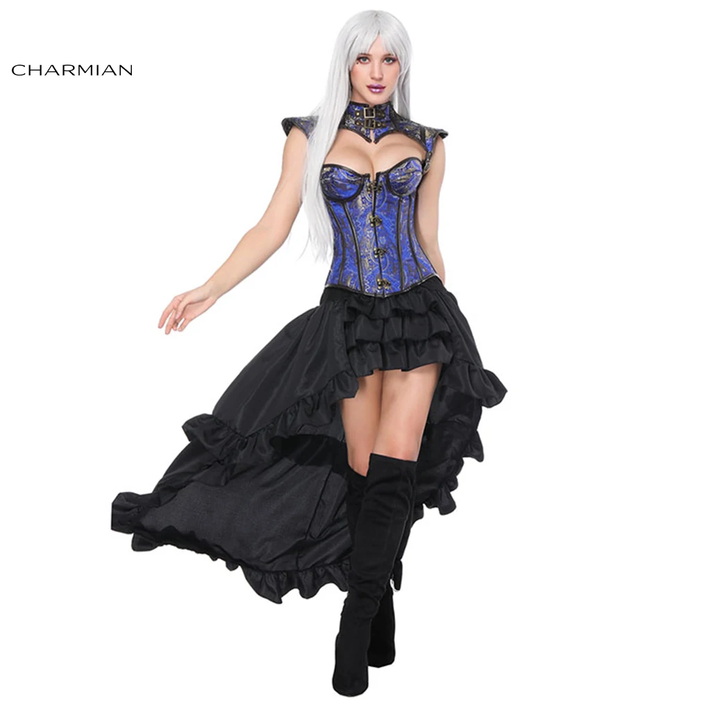 

Charmian Women's Gothic Steampunk Corset High-low Skirt Set Steel Boned Overbust Corset Dress Corsets and Bustiers Waist Cincher