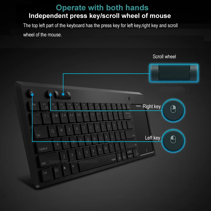 Rapoo 2.4G Wireless Keyboard with Touchpad and Independent Scroll Wheel of Mouse for Windows PC,Laptop,Smart TV,HTPC IPTV