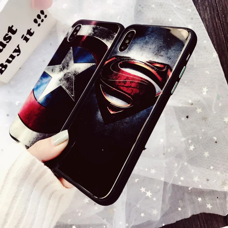 Marvel Phone Cases Superman Captain America Iron Man Tempered Glass TP for iPhone 5 5S SE 6 6S 7 8 X Plus XS MAX XR XSMax Case |