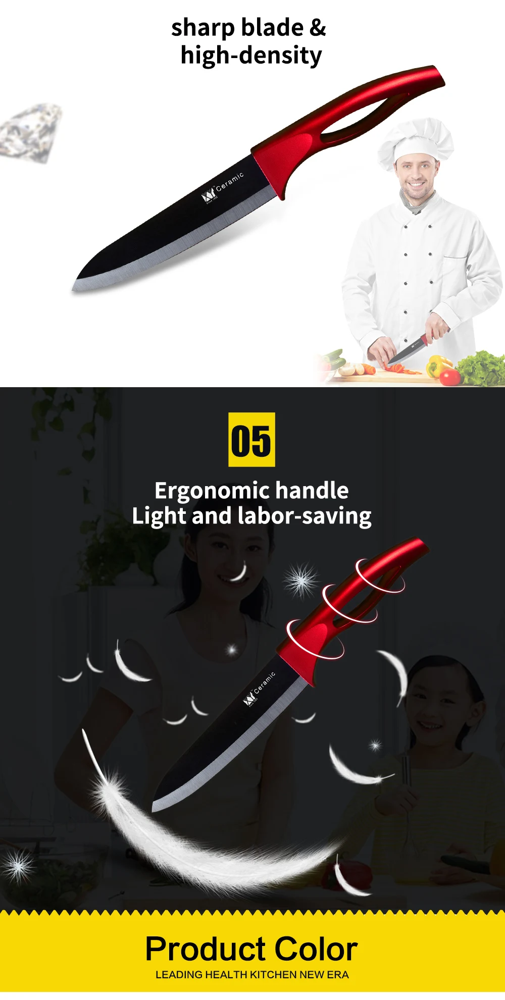 XYj кухонные Кухонные керамические ножи 3 ''для очистки овощей 4'' Универсальный 5 ''для нарезки 6''' поварской нож многоцветная ручка 5 шт. набор ножей