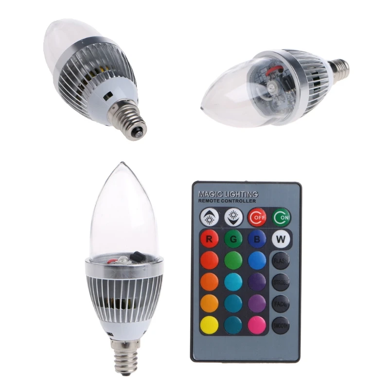 YAM E12/E14 3 Вт RGB светодиодный светильник 15 цветов лампа с дистанционным управлением