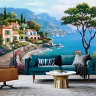 3D настенная ткань на заказ, Средиземноморский Морской сад, пейзаж, масляная живопись, фон, настенные фрески, обои для стен, 3D фрески
