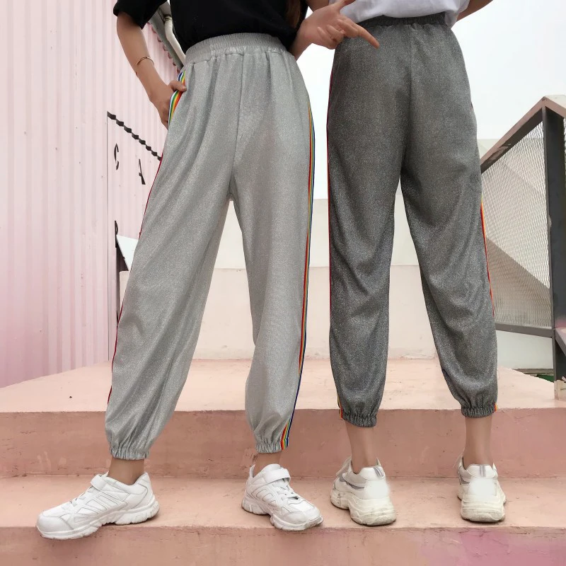 Женские брюки 2019 летняя одежда женские корейский стиль Ulzzang Harajuku радужные