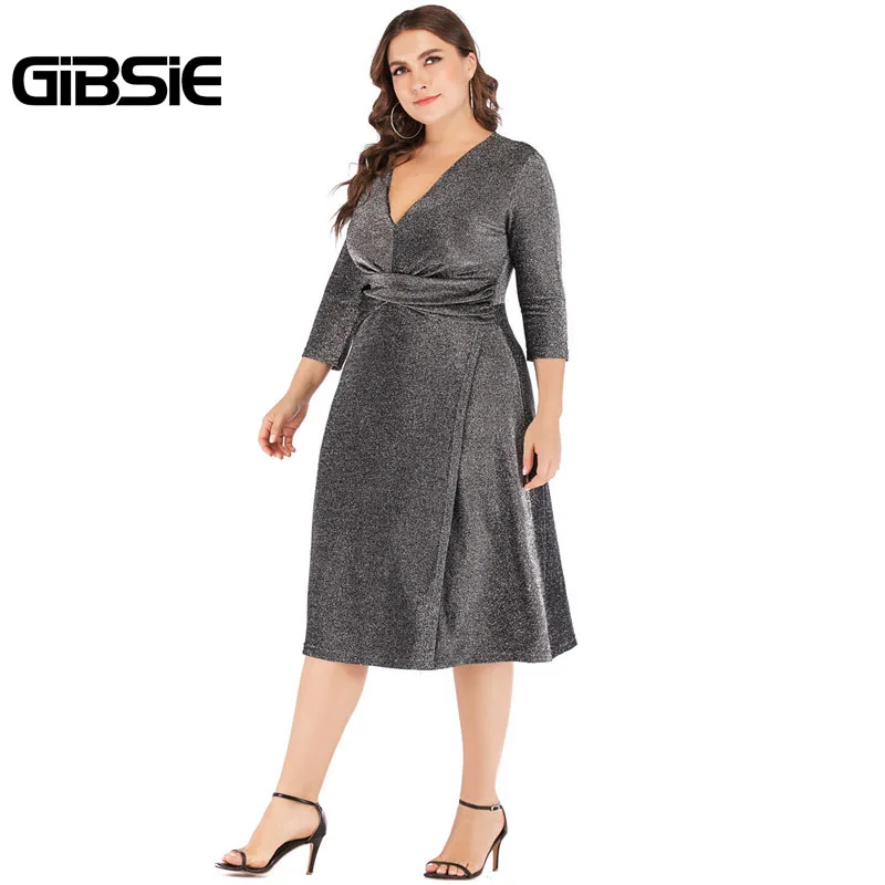 Платье GIBSIE 6XL 5XL 4XL женское сексуальное элегантное вечернее с рукавом 3/4 и