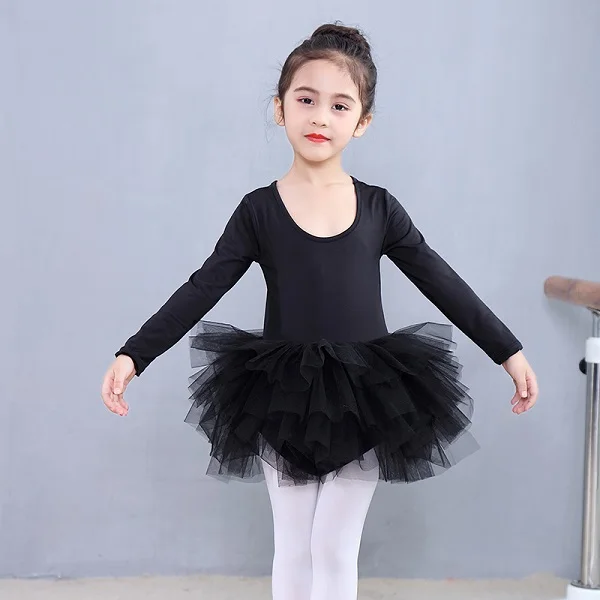 black Платье-пачка для маленьких девочек, балетный фатиновый детский танцевальный костюм с длинными рукавами, вечерние платья принцессы выступлений, vestidos - Цвет: black
