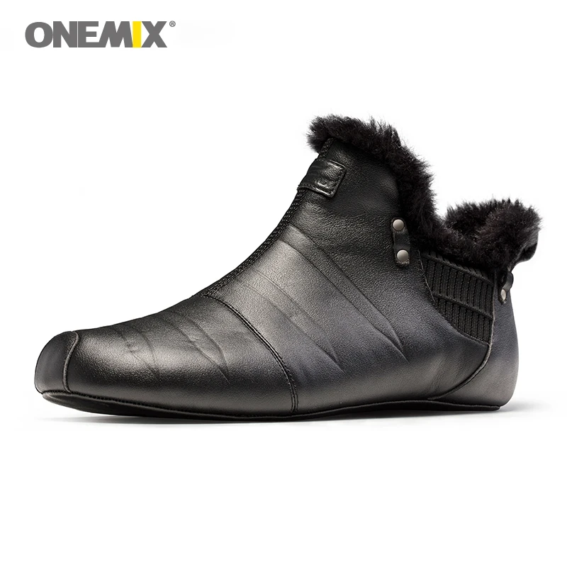 Теплая прогулочная обувь ONEMIX черные меховые ботинки для мужчин домашняя без клея