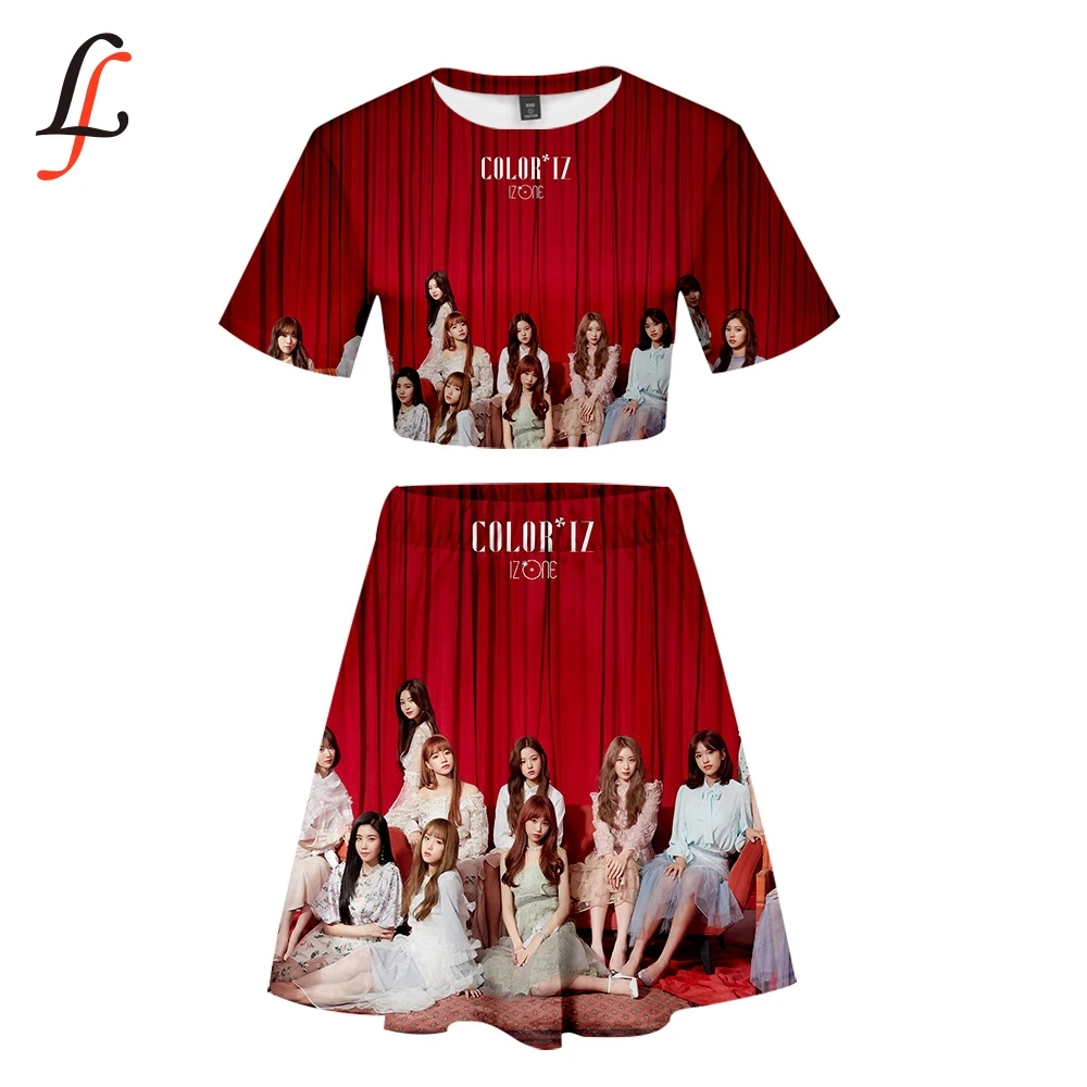 Izone 3D Харадзюку Kpop Modis сексуальный комплект короткая юбка костюм футболка с