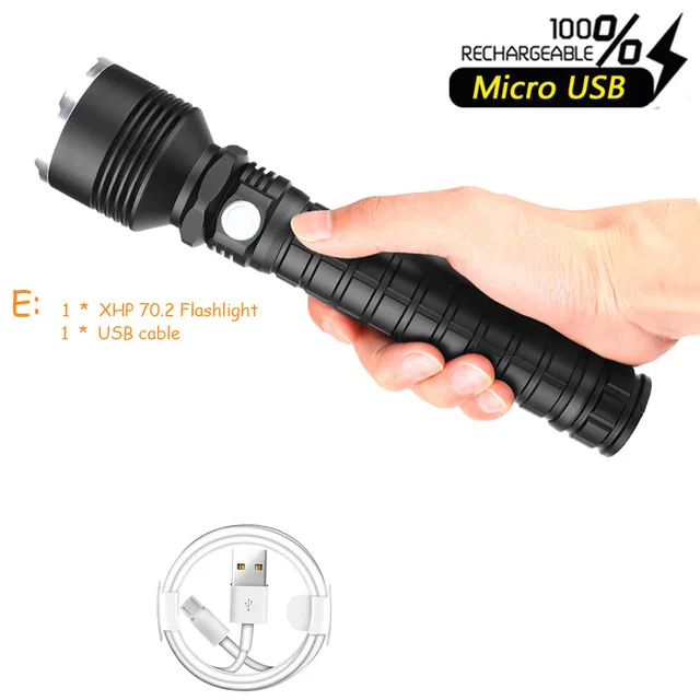 Package E Супер яркий светодиодный фонарик XHP70.2 самый мощный фонарик USB Zoom СВЕТОДИОДНЫЙ Фонарь XHP70 XHP50 18650 батарея Лучший Отдых на природе - Испускаемый цвет: Package E