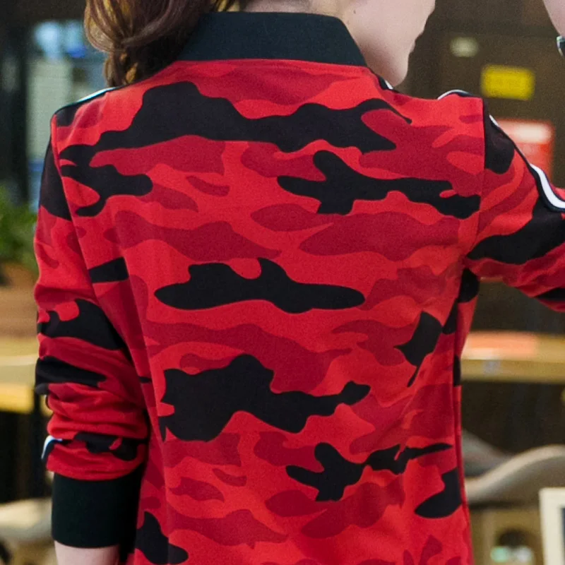 

2019 Autumn New Women Sweatshirt Pants Clothing Set Camouflage Print Casual Suit Ms. Two-Piece Leisure Clothes Zip Outfit Army