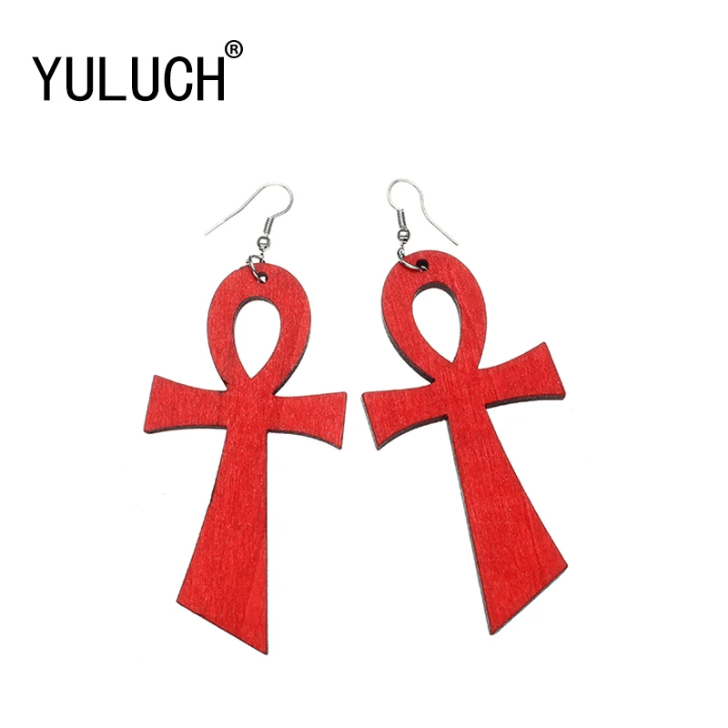 Серьги-подвески YULUCH из натурального дерева с крестом для женщин 5 цветов простые