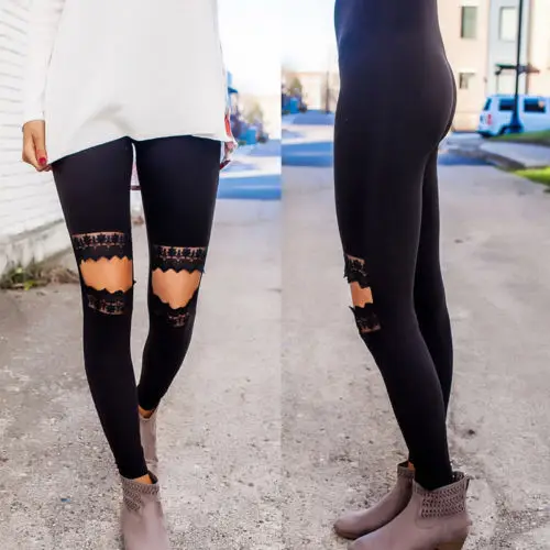 

2018 New Women Leggings Hollow Out Spring Fits Fitness Slim Fitting Slacks Leggings Solid Blace Elastic Outwear