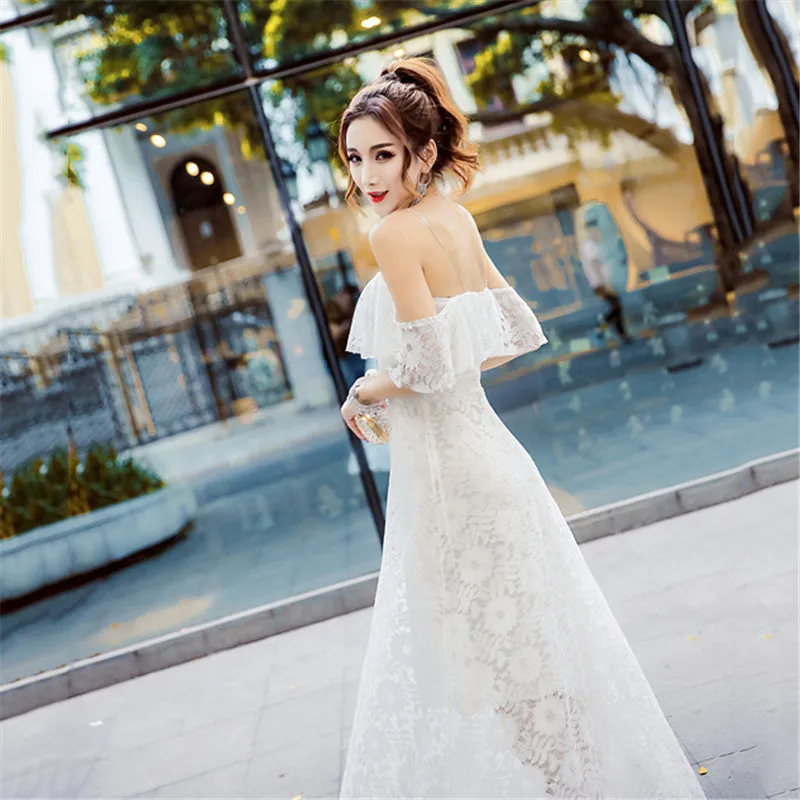 

Summer Lace Dress Beach Long Black White Sling Dress 2019 New Spring Korean Elegant Office Slim Short Sleeve Dress Vestido CX706
