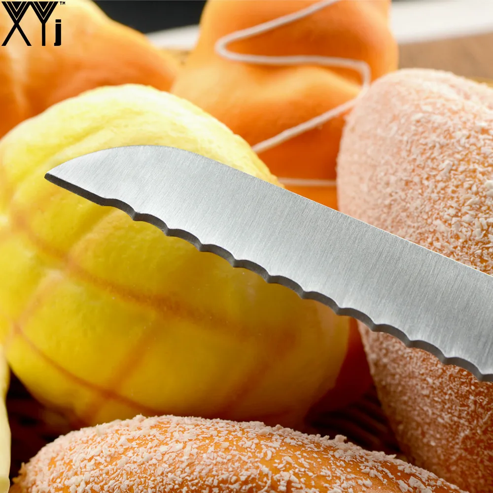XYJ абсолютно, кухонный нож из нержавеющей стали, отличное качество, 8 дюймов, зубчатый нож для хлеба, прямая ручка, дизайн, лучший инструмент для приготовления пищи, для продажи