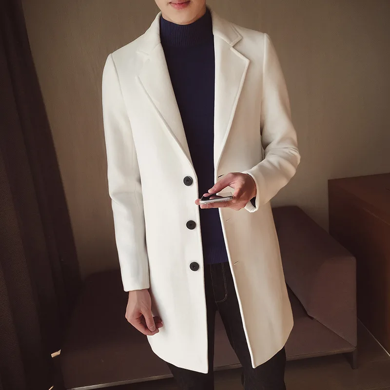 Men Clothes Woolen Coat 2019 Autumn Winter Korean Version New Off White Slim Casual Long Windbreaker Jacket Wool Trench Overcoat | Мужская