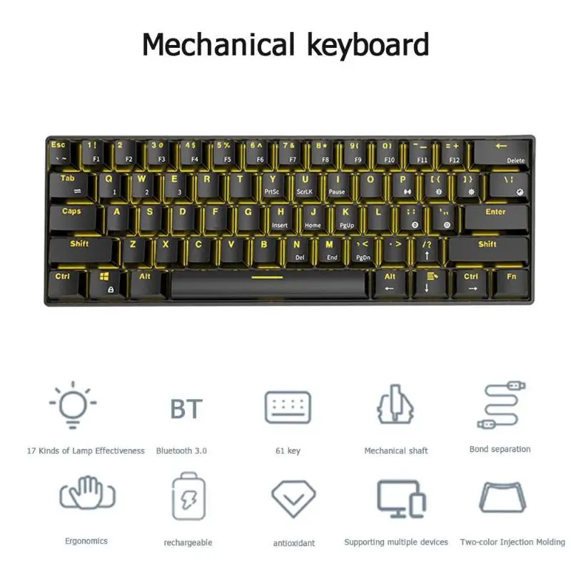 VODOOL RK61 Беспроводная USB Проводная Механическая игровая клавиатура с подсветкой