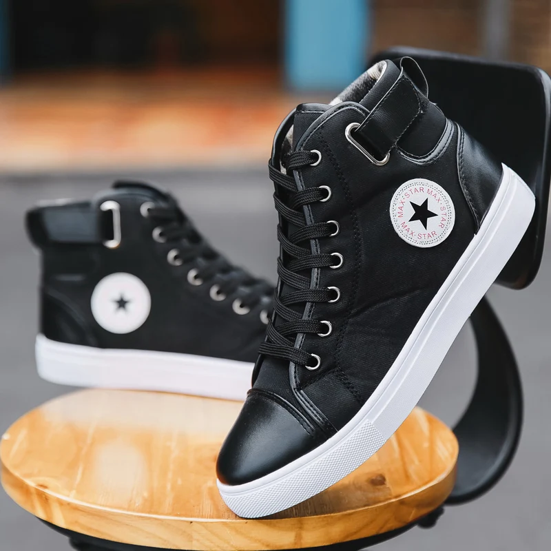 Pop Nice Men Large Retro Ankle Boots Autumn Winter British Fashion Big Size Buckle High Top Canvas Shoes Man Lace-Up Flats | Обувь