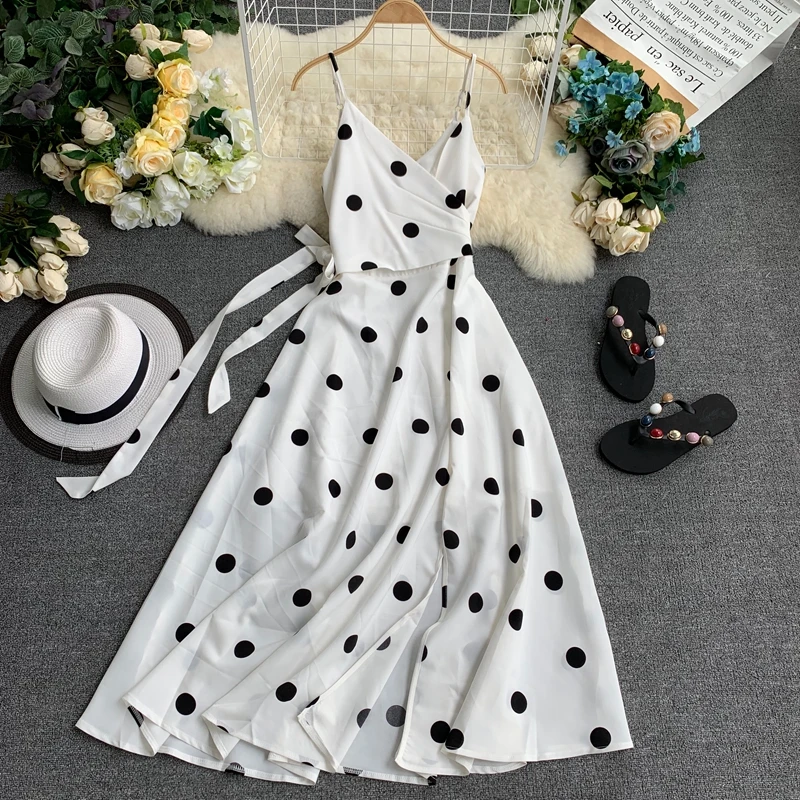 Новое летнее платье в горошек с принтом 2019 Для женщин пляж стиле бохо низким
