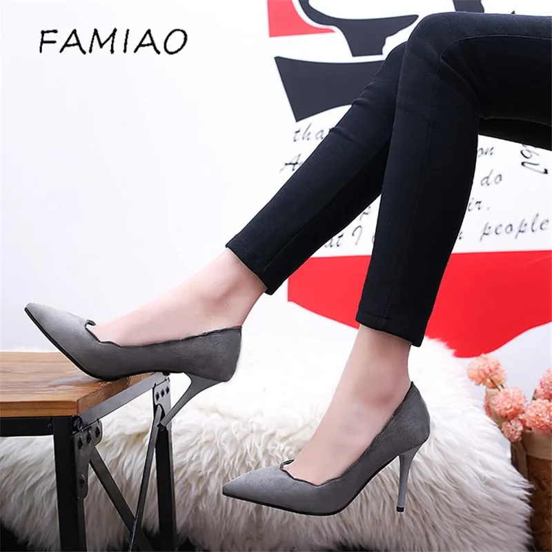 FAMIAO классические пикантные острый носок Лакированная кожа высокие каблуки 9 см