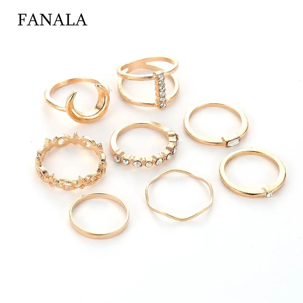 New Women Fashion Casual Artificial Gem Pack of Rings 11pcs/8pcs Jewelry Charm Wedding Ring Rose gold Set