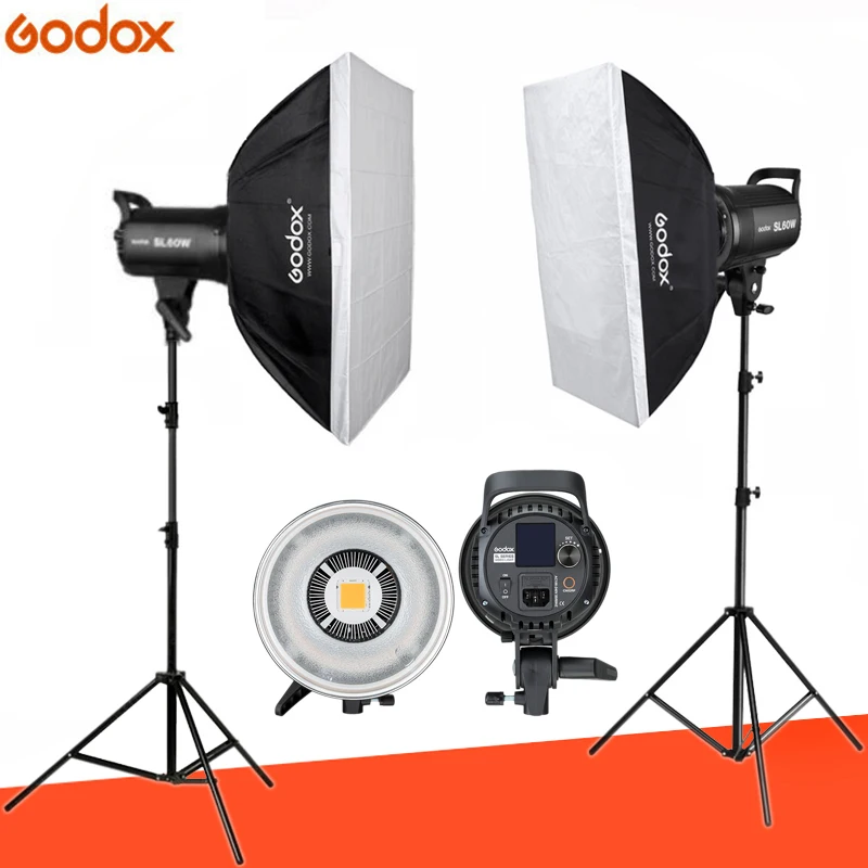 2 шт. x осветитель Godox SL 60W CRI 95 + светодиодный для видеосъемки SL60W 5600K 60x90 см софтбокс