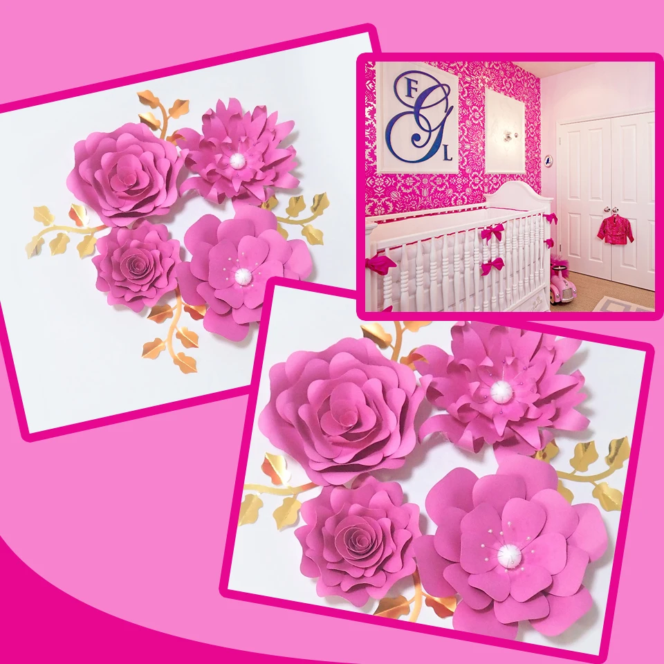 

Handmade Cardstock Rose DIY Paper Flowers Leaves Set For Wedding & Event Backdrops Decorations Nursery Wall Deco Video Tutorials