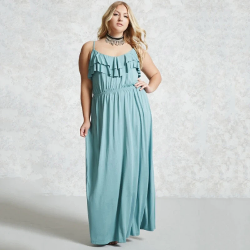 Женские платья макси с оборками одежда больших размеров 2017 летнее офисное платье