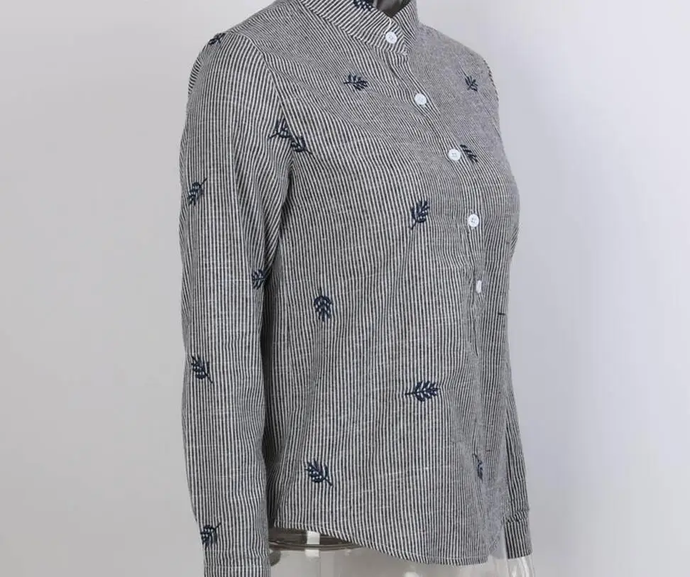 2017 Для женщин модная одежда с длинными рукавами хлопковые полосатые Блузки для