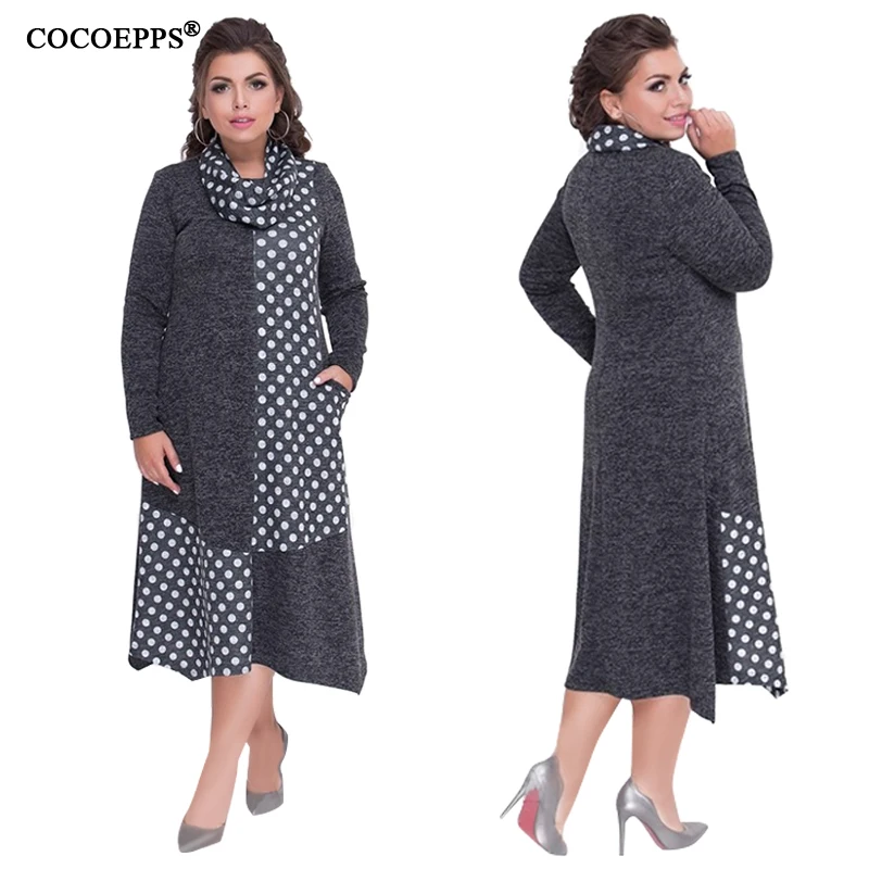 5XL 6XL осенние женские длинные платья больших размеров s 2019 зимнее теплое платье