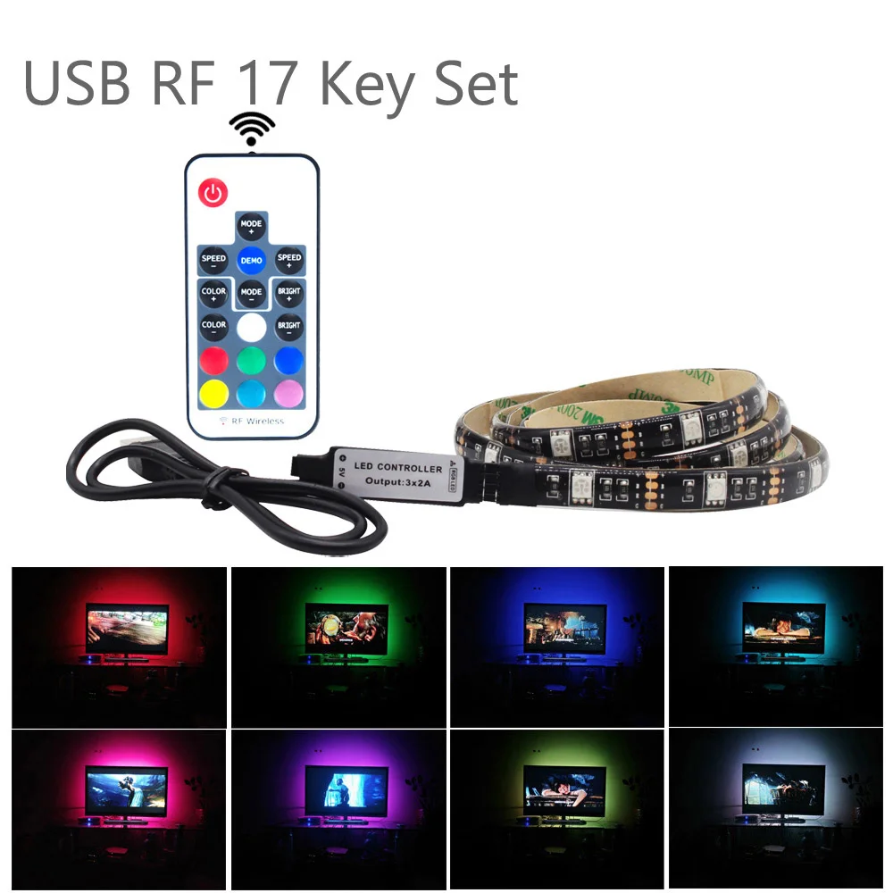 RF 17 Key Set Светодиодные ленты светильник Bluetooth USB 5V Тира светодиодный RGB ленты Ambi светильник ТВ Wi-Fi Водонепроницаемый SMD 5050 музыка ТВ фон Гибкая полоса - Испускаемый цвет: RF 17 Key Set
