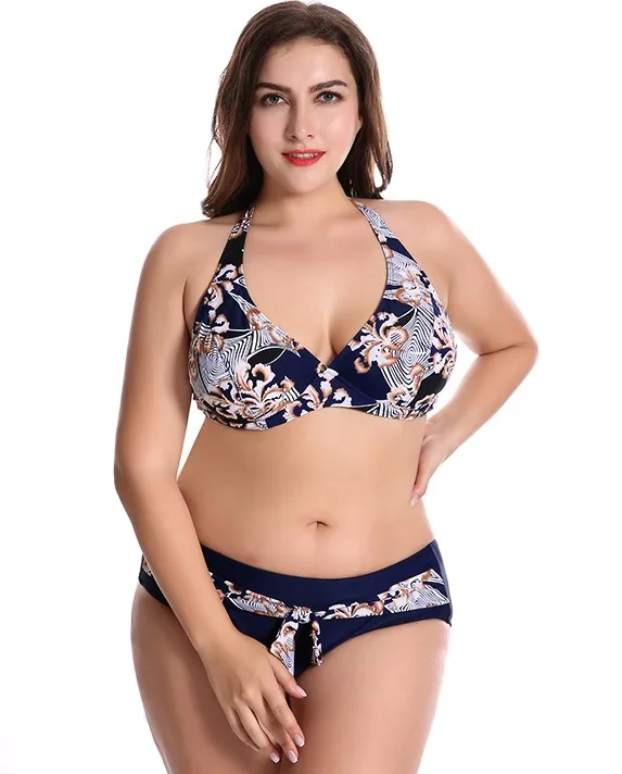 CATTLEYA 50 52 54 56 58 размера плюс бикини с завязкой на шее купальник женский Для женщин она M802 - Цвет: color 3