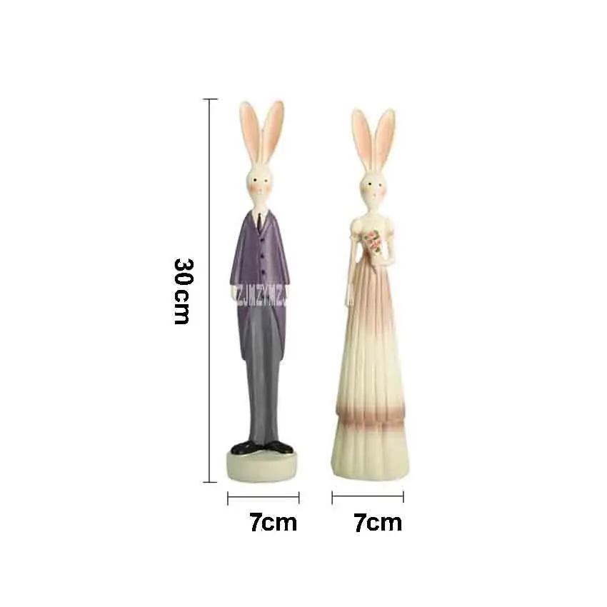 

High-30cm European Pastoral Resin Ornaments Couples Rabbit Figurines Home Furnishing Wedding Gift TV Cabinet Decoration