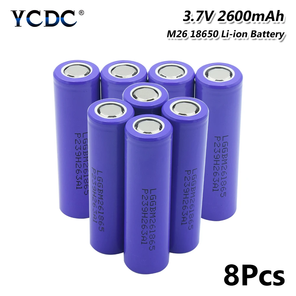 8 Pcs Перезаряжаемый Li-Po литий-полимерный аккумулятор LG M26 18650 Max 10A с высоким дренажом 2600 мАч батареи для Vape фонарь для электровелосипеда - Цвет: 8 Pcs