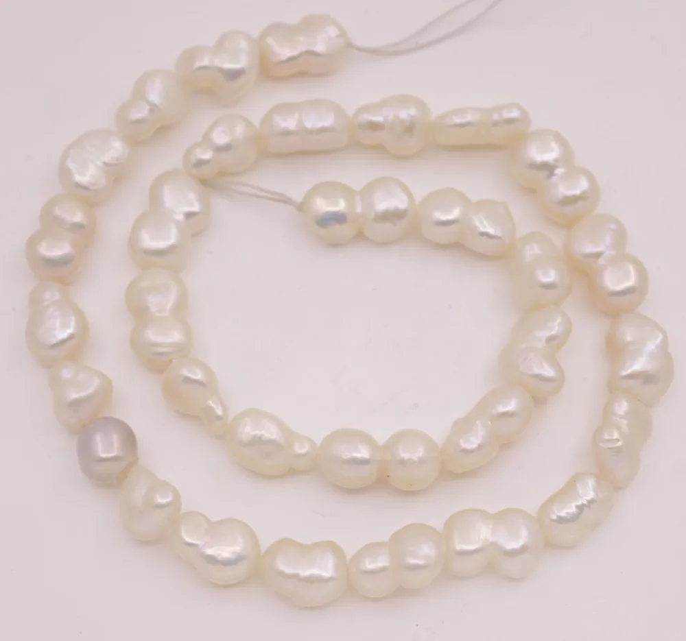 

15" Strand 8-12mm Natural White Freeform Peanut Pearl Loose Beads Jewelry Making