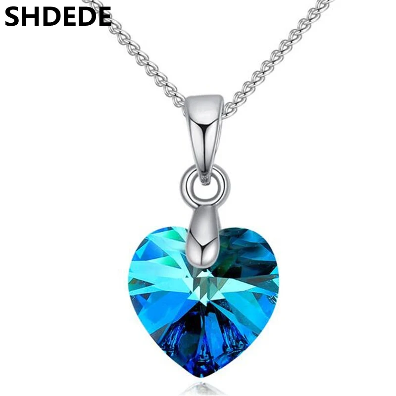 

SHDEDE Heart Necklace Pendant Crystals From Austrian For Women Girls Gifts Chain Kids Jewelry Decorations +*50