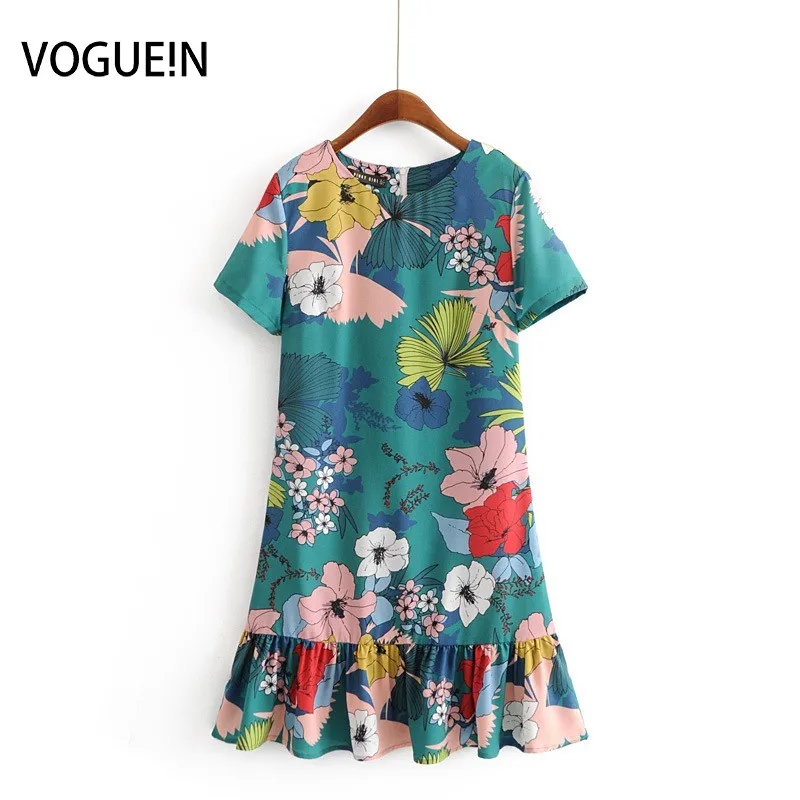 Женское мини-платье VOGUEIN летнее зеленое платье с коротким рукавом и круглым