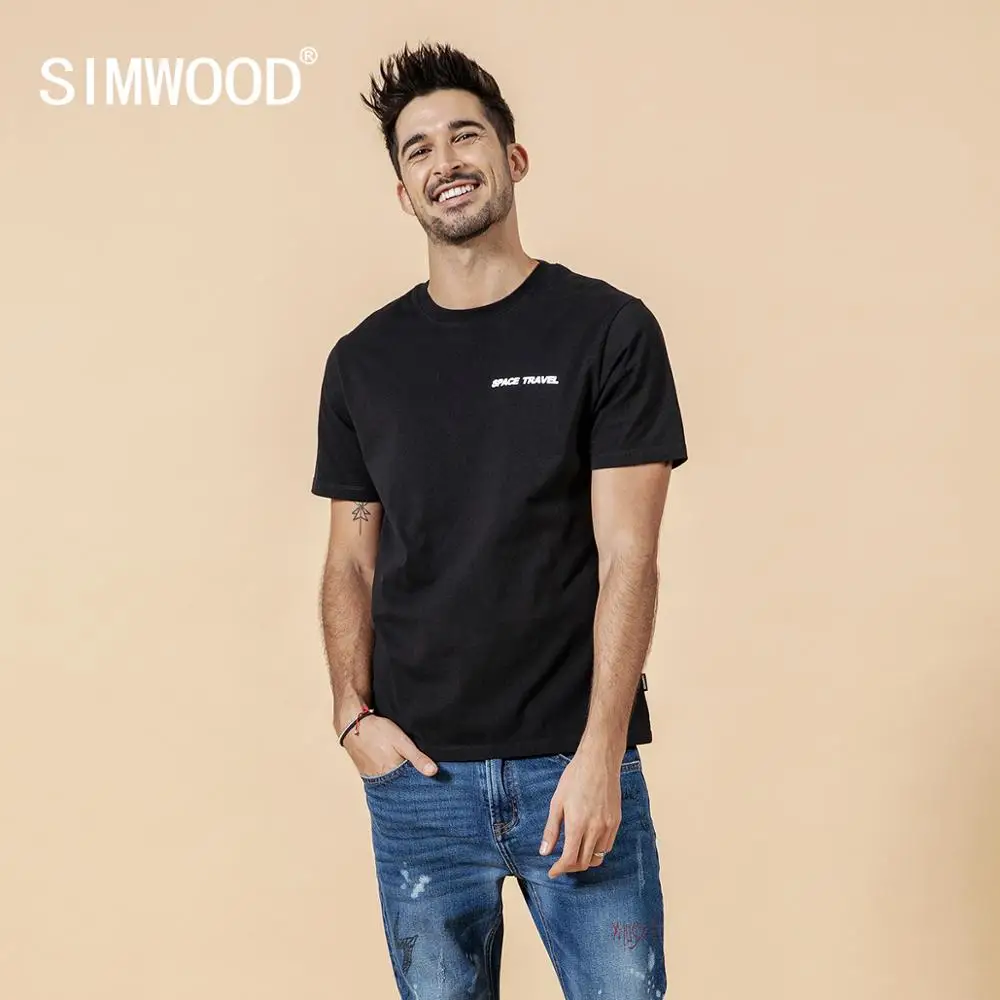 SIMWOOD 2019 летняя новая мужская футболка 100% хлопок с буквенным принтом размера плюс