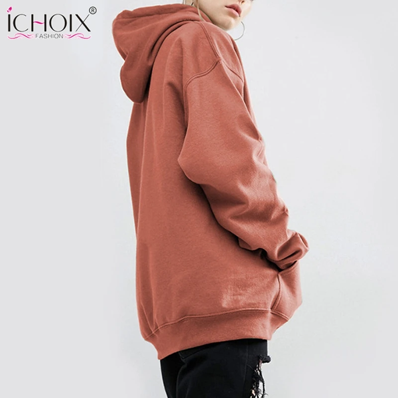 

ICHOIX 2019 Plus Size Spring Winter Hooded Sweatshirt Long Sleeve Solid Pullover Streetwear Big Size Hoodies Sweatshirt Women