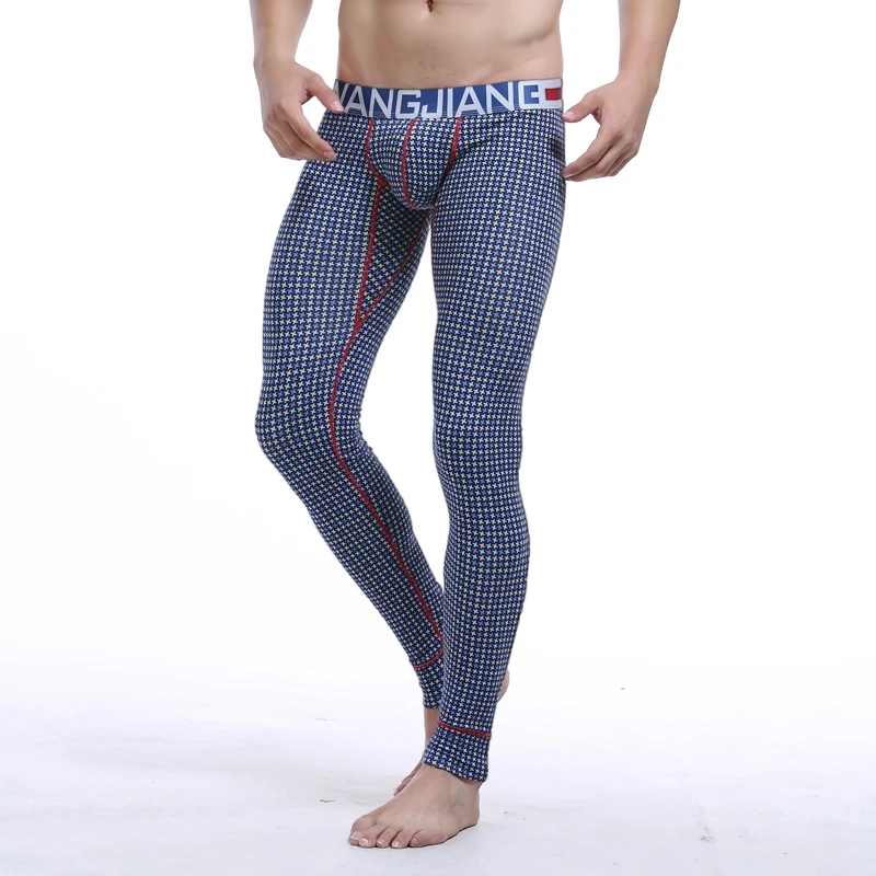 WJ Long Johns Men Print Cotton Underwear Warm Leggings Thin Elastic Line of Men's Tight Legging Long Johns