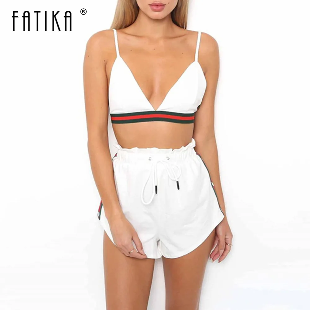 FATIKA 2018 летние новые женские комплекты сексуальные Полосатые без рукавов с открытой спиной Спагетти ремень