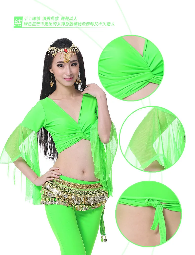 Женский сексуальный топ для танца живота, костюм, шифоновая блузка, женский топ, блуза, Одежда для танцев, 9 цветов
