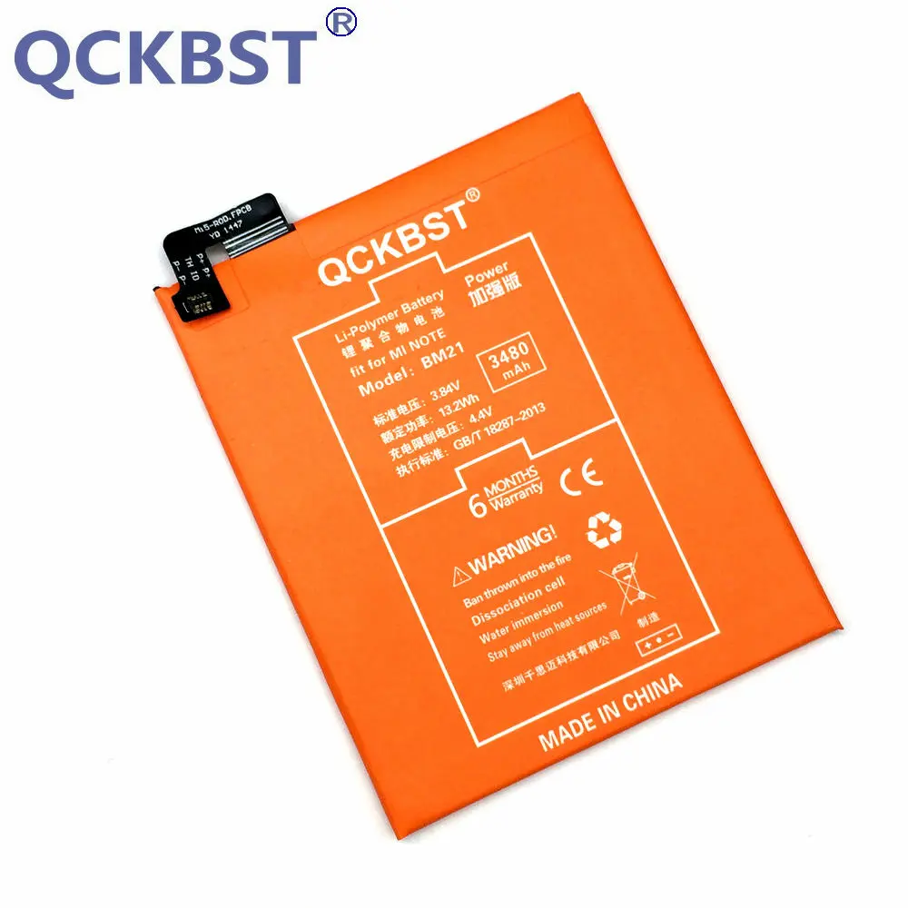 QCKBST BM21 Battery For Xiaomi Note 3GB Original Replacement 3480mAh High Capacity Phone Li-ion Batteries | Мобильные телефоны и
