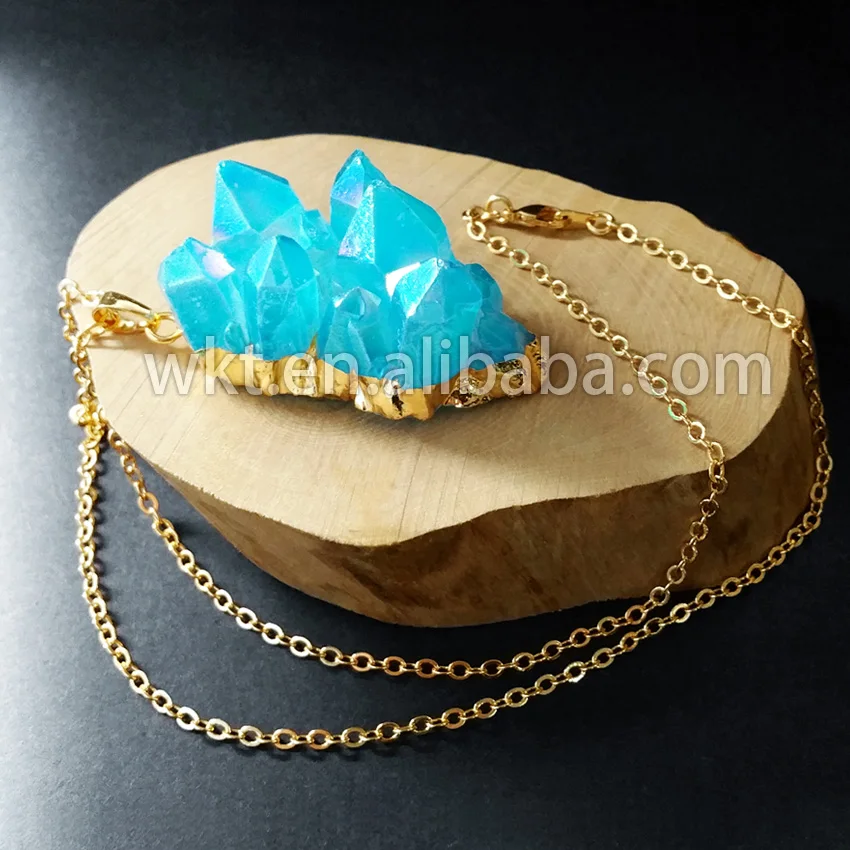 Ожерелье натуральный аура Аква кварц кластера WT N497 опт|natural crystal necklace|aqua auracrystal aura |